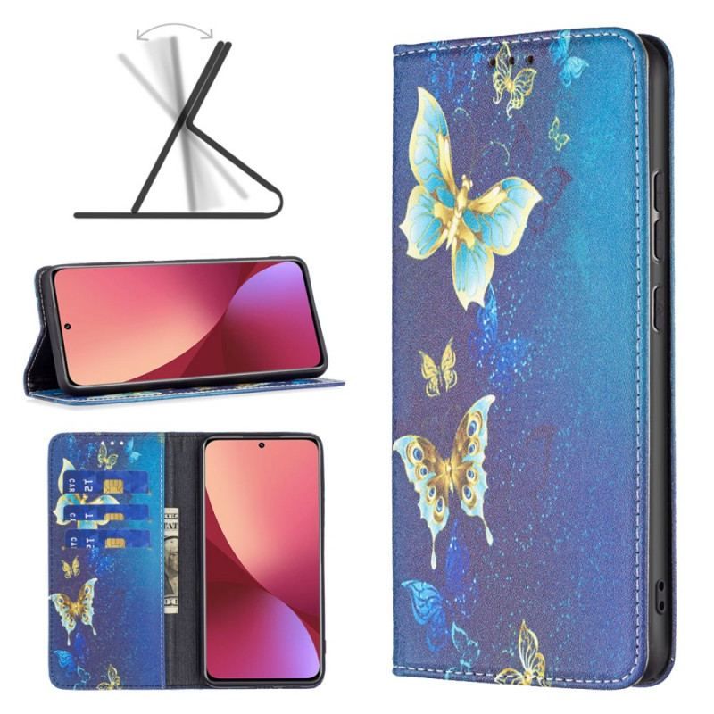 Cover Xiaomi 12 / 12X Flip Cover Farverige Sommerfugle