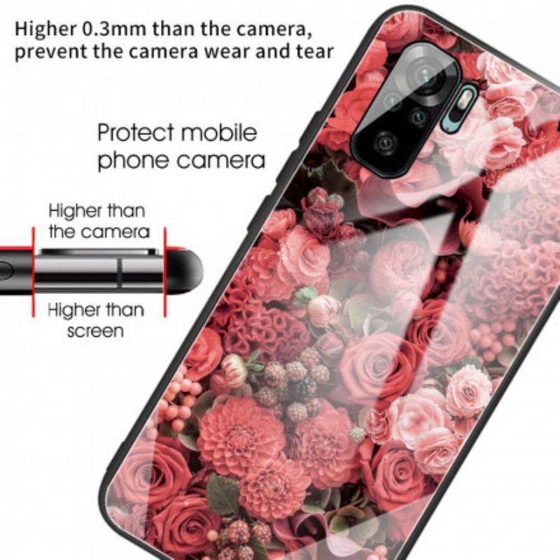 Cover Xiaomi Redmi Note 10 / 10S Rose Blomster Hærdet Glas