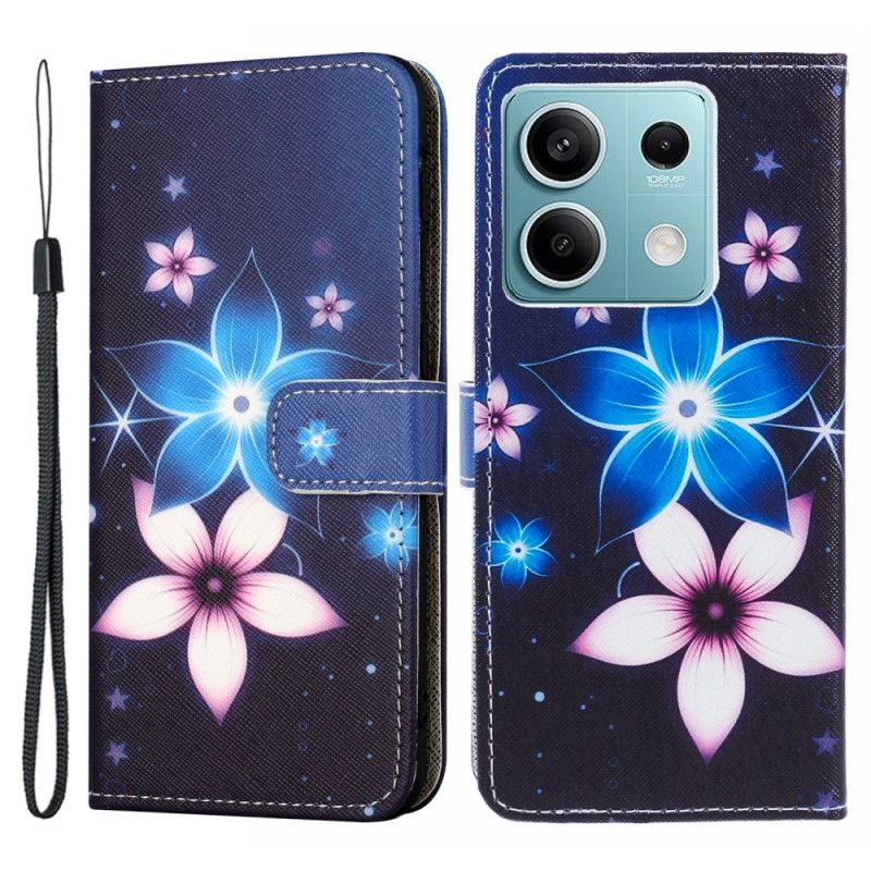 Flip Cover Xiaomi Redmi Note 13 5g Måneblomster Med Rem