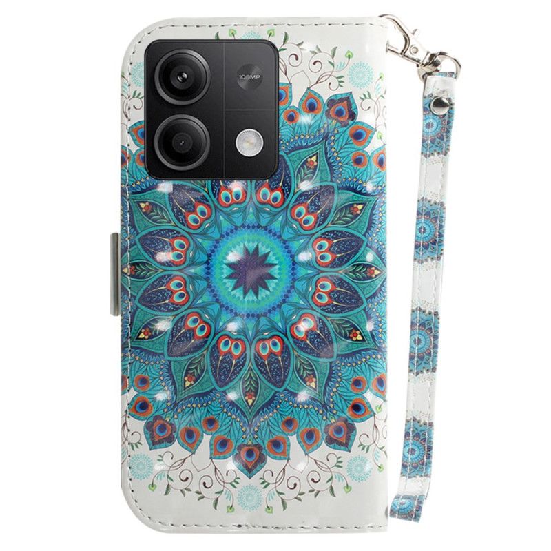 Læder Cover Xiaomi Redmi Note 13 5g Telefon Etui Grøn Mandala Med Rem