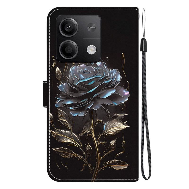 Læder Cover Xiaomi Redmi Note 13 5g Telefon Etui Sort Rose Med Rem