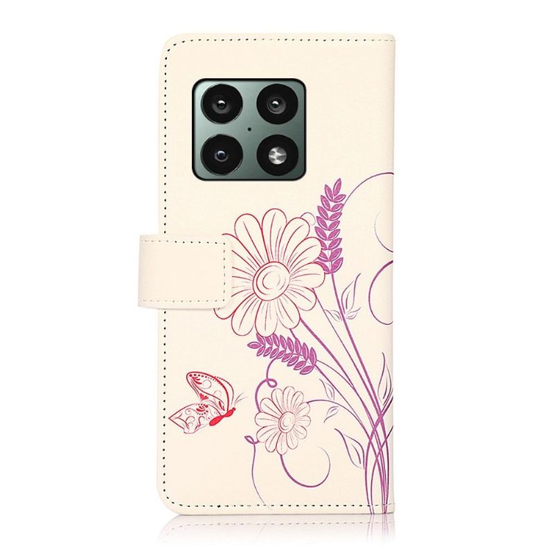 Flip Cover OnePlus 10 Pro Blomster Og Sommerfugl Illustration