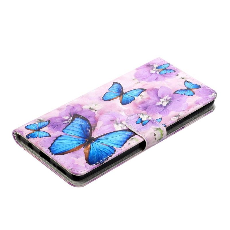 Flip Cover Samsung Galaxy A42 5G Anti-fald Blå Sommerfugle Og Blomster