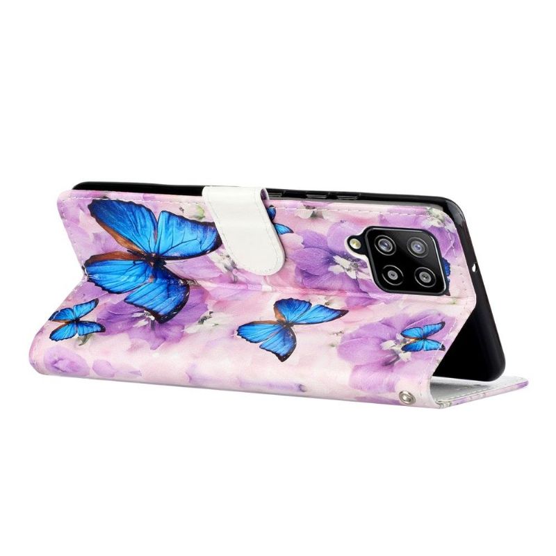 Flip Cover Samsung Galaxy A42 5G Anti-fald Blå Sommerfugle Og Blomster