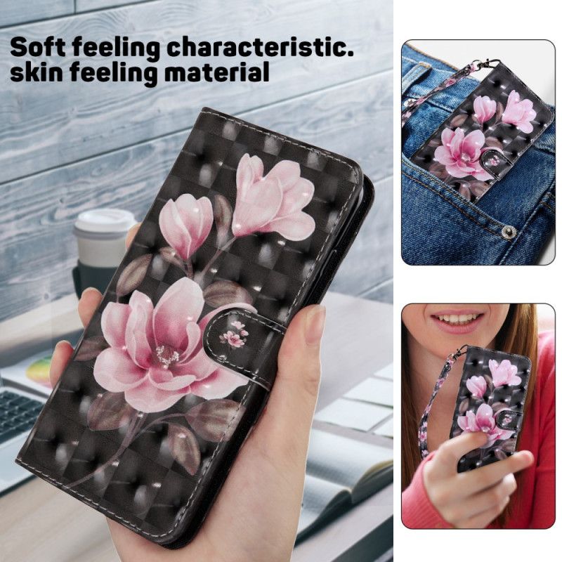 Flip Cover Google Pixel 8 Pro Rosa Blomster Med Rem