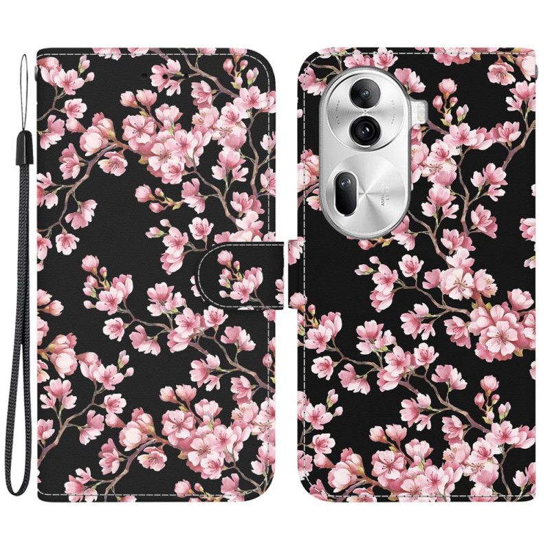 Læder Cover Oppo Reno 11 Pro 5g Telefon Etui Blommeblomster Med Rem