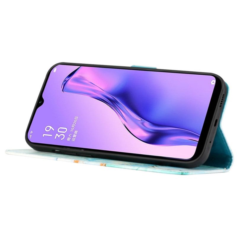 Læder Cover Oppo Reno 11 Pro 5g Telefon Etui Marmormønster Med Rem