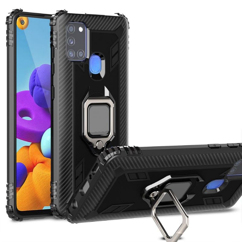 Cover Samsung Galaxy A21s Hemming Carbonlook Med Støttering