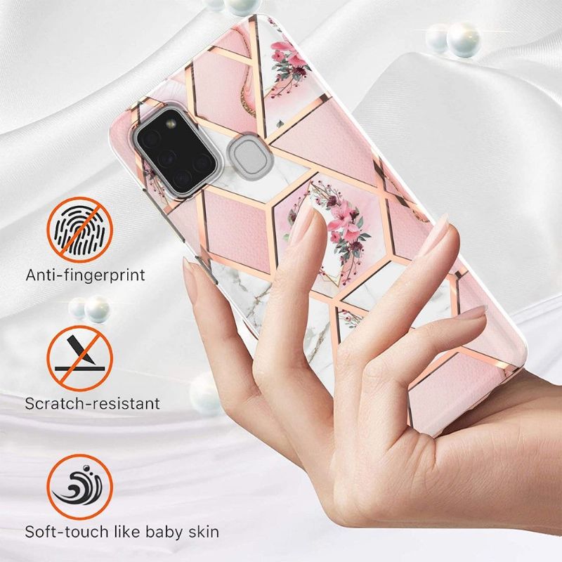 Cover Samsung Galaxy A21s Hemming Marmor Og Blomsterkrone