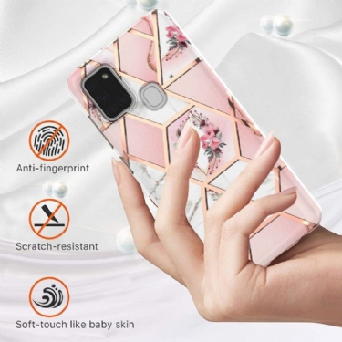 Cover Samsung Galaxy A21s Hemming Marmor Og Blomsterkrone