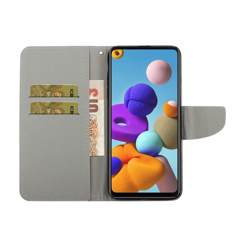 Flip Cover Samsung Galaxy A21s Hemming Blå Sommerfugl