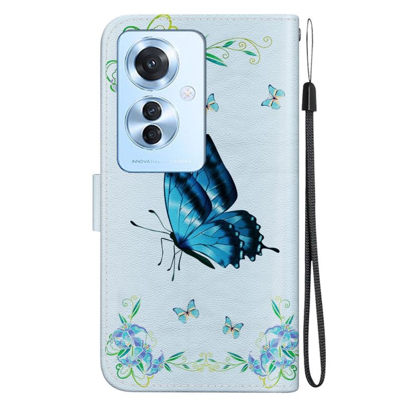 Flip Cover Oppo Reno 11f 5g Blå Sommerfugle Og Blomster