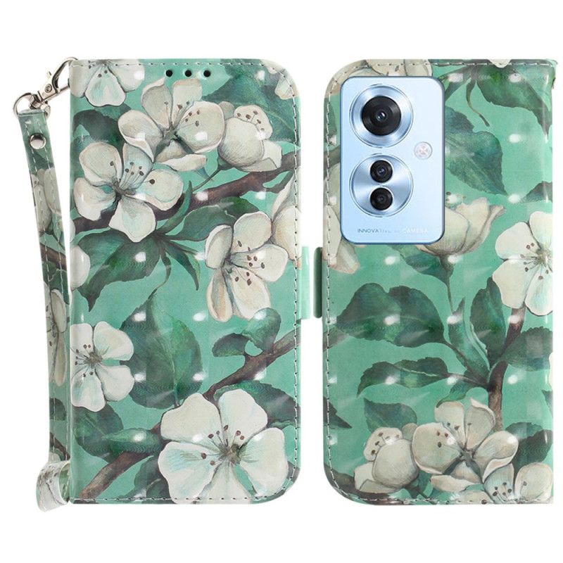 Flip Cover Oppo Reno 11f 5g Hvide Blomster Med Rem