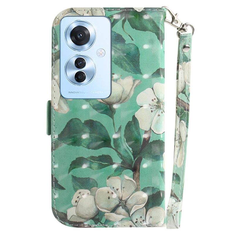 Flip Cover Oppo Reno 11f 5g Hvide Blomster Med Rem