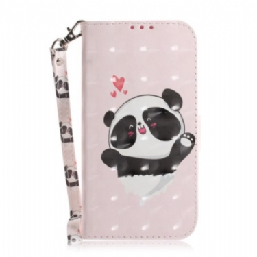 Flip Cover iPhone 14 Plus Med Snor Strappy Panda