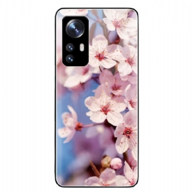 Cover Xiaomi 12 / 12X Realistiske Hærdet Glas Blomster