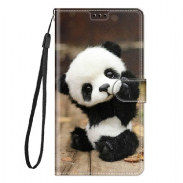 Læder Cover Xiaomi 12 / 12X Med Snor Lille Panda Med Rem