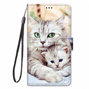 Læder Cover Xiaomi 12 / 12X Med Snor Strappy Cat Familie