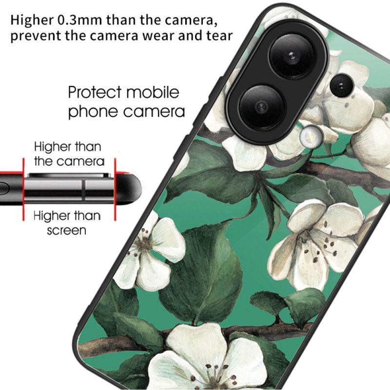 Cover Til Xiaomi Redmi Note 13 4g Hvide Blomster Af Hærdet Glas