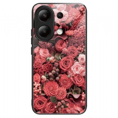 Cover Xiaomi Redmi Note 13 4g Røde Blomster Af Hærdet Glas