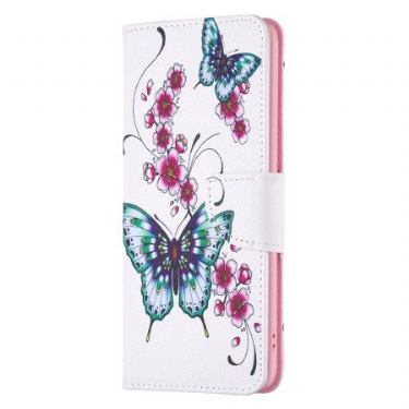 Flip Cover Xiaomi Redmi Note 13 4g Ferskenblomster Og Sommerfugle