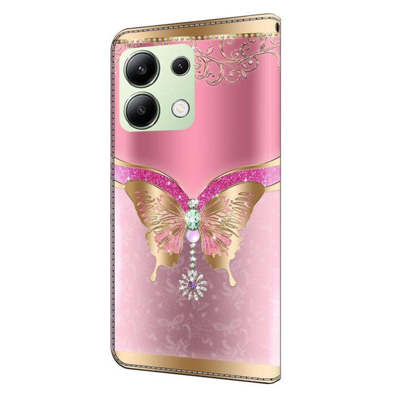 Flip Cover Xiaomi Redmi Note 13 4g - Pink Og Guld Sommerfugl