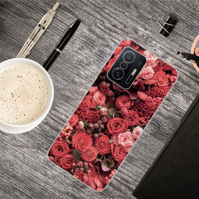 Cover Xiaomi 11T / 11T Pro Hemming Rød Blomst