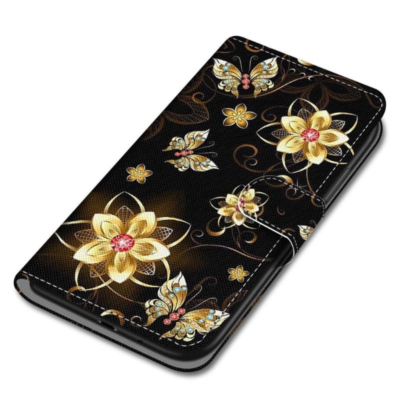 Læder Cover Xiaomi 11T / 11T Pro Sommerfugle Og Gyldne Blomster