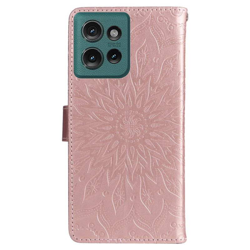 Læder Cover Motorola Edge 50 Telefon Etui Mandala Med Rem