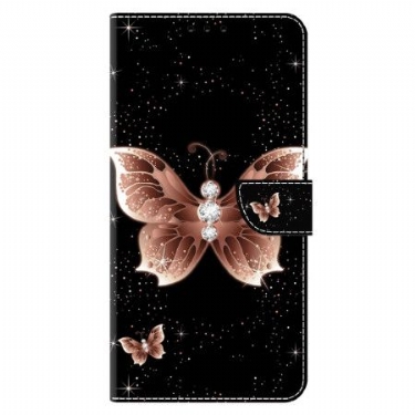 Læder Cover Xiaomi 14 Telefon Etui Pink Diamond Butterfly