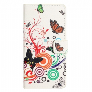 Flip Cover iPhone 14 Pro Sorte Og Hvide Sommerfugle