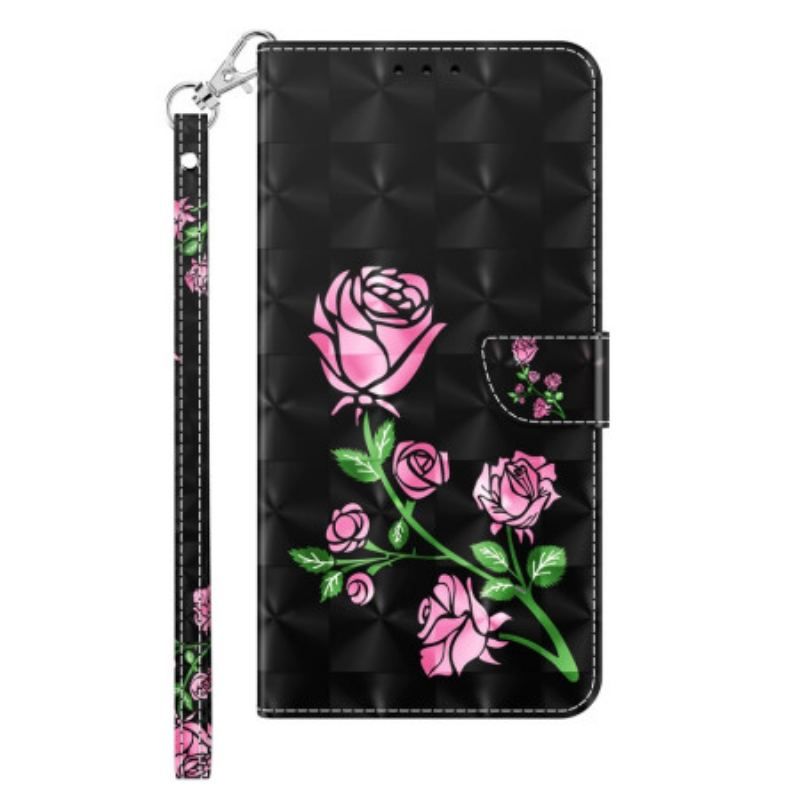 Læder Cover iPhone 14 Pro Med Snor Rem Roses