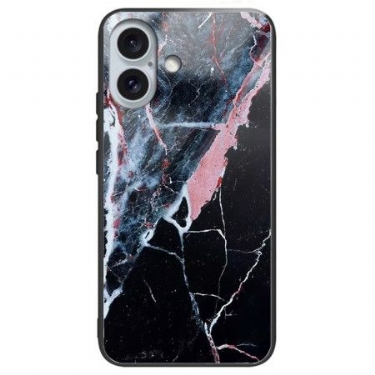 Cover iPhone 16 Plus Sort Marmor Hærdet Glas