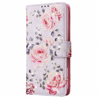 Flip Cover iPhone 16 Plus Blomster Rfid-blokerende Tegnebog