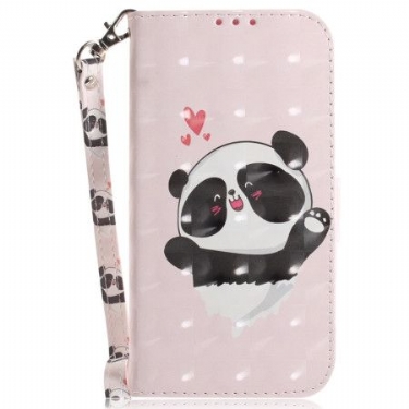 Læder Cover iPhone 16 Plus Telefon Etui Panda Love Med Rem