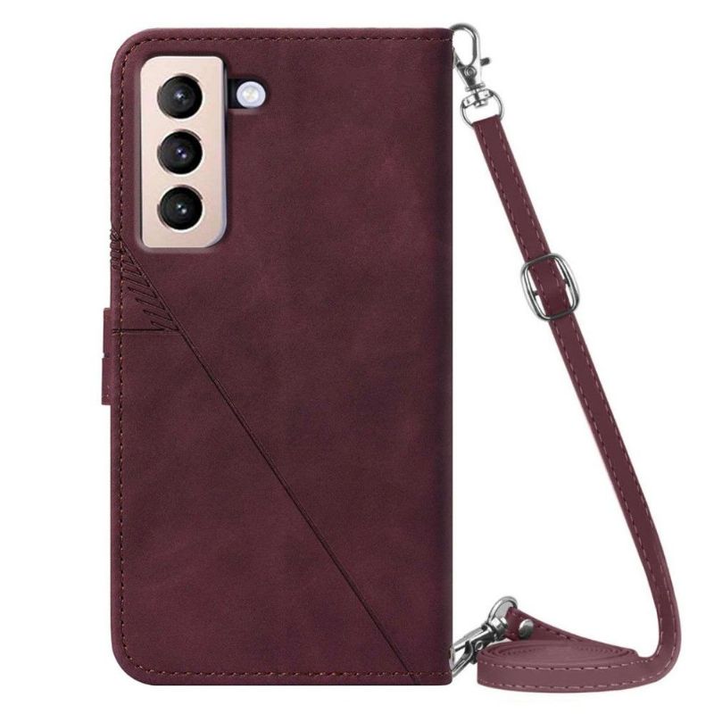 Flip Cover Samsung Galaxy S21 Plus 5G Hemming Geometrisk Design Med Rem