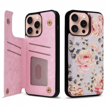 Cover iPhone 16 Pro Kortholder Og Blomster Rfid-beskyttelse