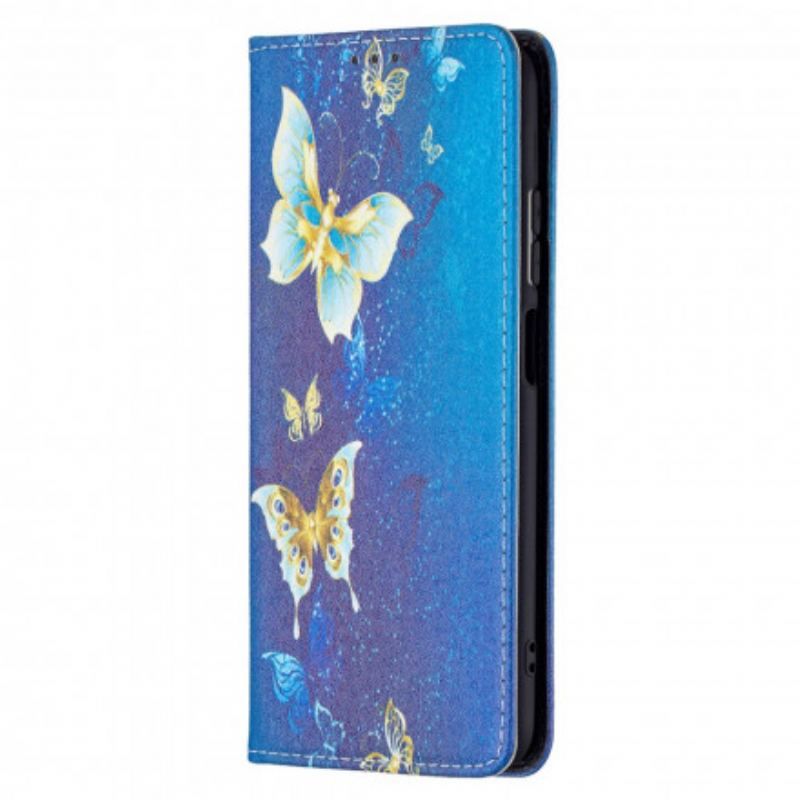 Cover Poco M5s Flip Cover Farverige Sommerfugle