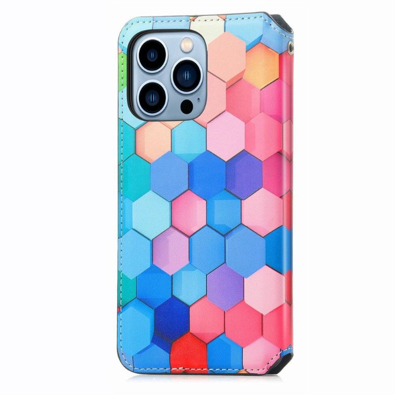 Flip Cover iPhone 13 Pro Læder Cover Farverig Honeycomb Flip Flip