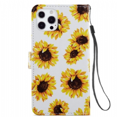 Læder Cover iPhone 13 Pro Solsikkeblomst