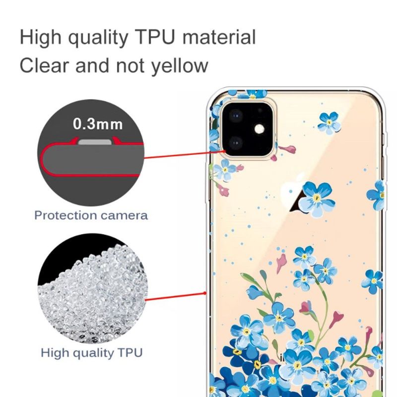 Cover iPhone 11 Anti-fald Gennemsigtige Blå Blomster