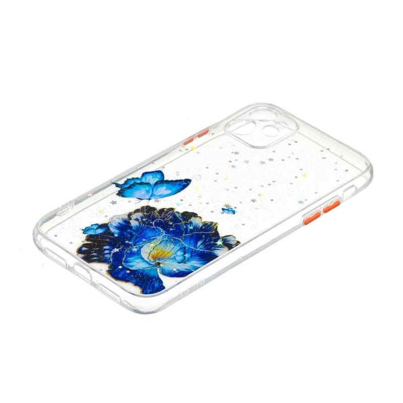Cover iPhone 11 Gennemsigtige Blå Blomster Og Sommerfugle