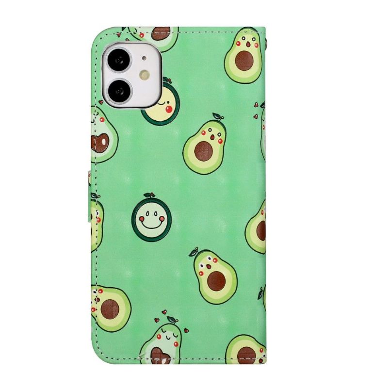 Læder Cover iPhone 11 Kawaii Avocado + Skulderrem