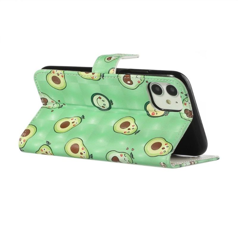 Læder Cover iPhone 11 Kawaii Avocado + Skulderrem