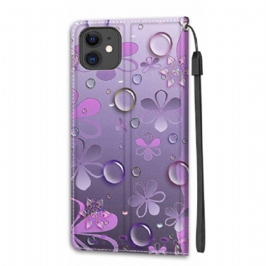 Læder Cover iPhone 11 Violet Blomster Illustration