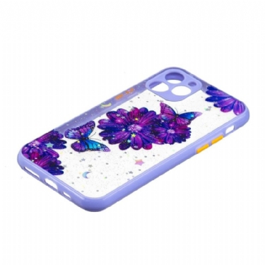 Mobilcover iPhone 11 Gennemsigtige Lilla Blomster Og Sommerfugle