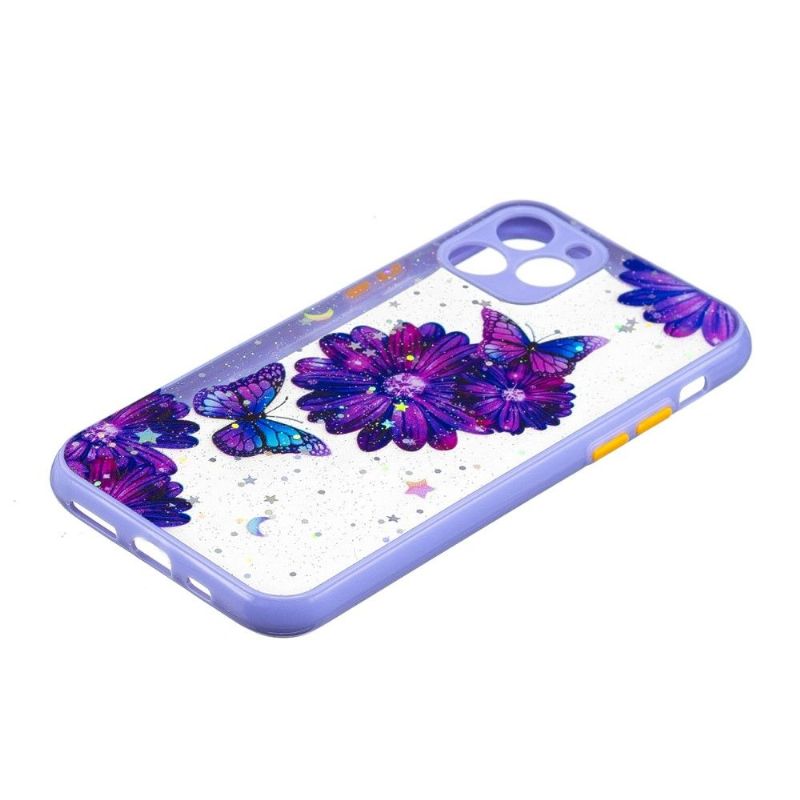 Mobilcover iPhone 11 Gennemsigtige Lilla Blomster Og Sommerfugle