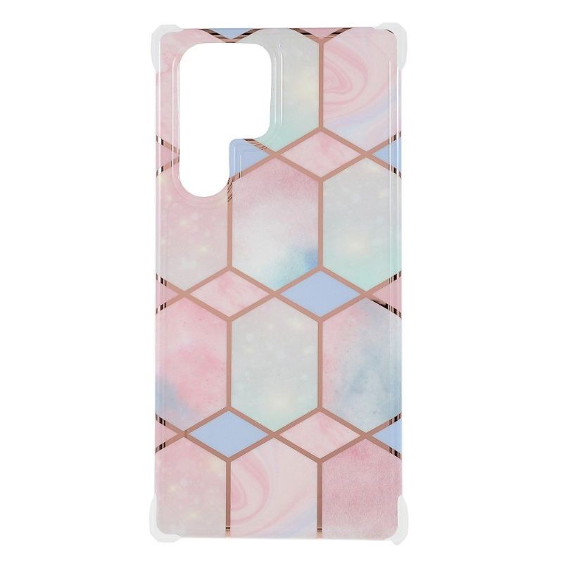 Cover Samsung Galaxy S22 Ultra 5G Hemming Geometrisk Marmor