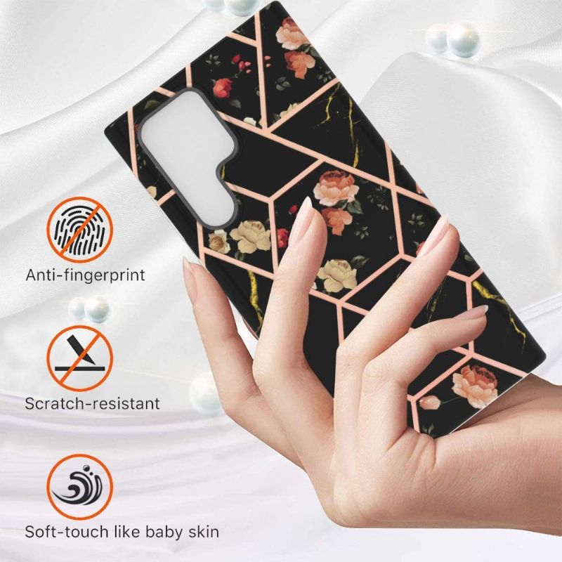 Cover Samsung Galaxy S22 Ultra 5G Marmor Og Blomster