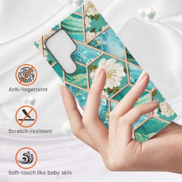 Cover Samsung Galaxy S22 Ultra 5G Marmor Og Hvide Blomster